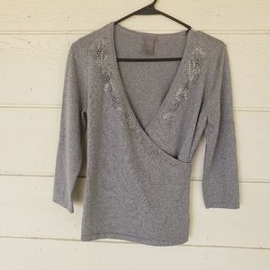 Ann Taylor. Holiday silver v-neck sweater.